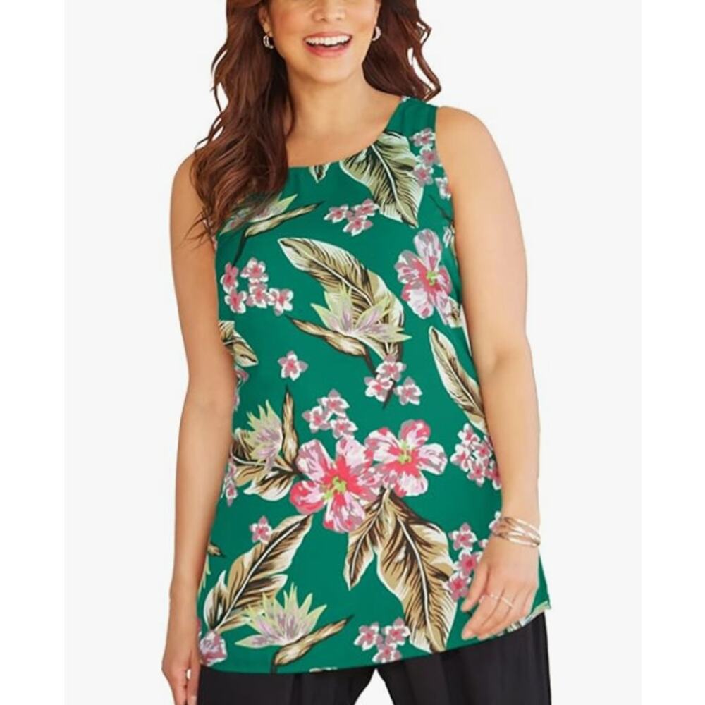 Catherines Tropical Blouse Women's Size 3X‎ Flowy Sleeveless Hawaiian Vacation